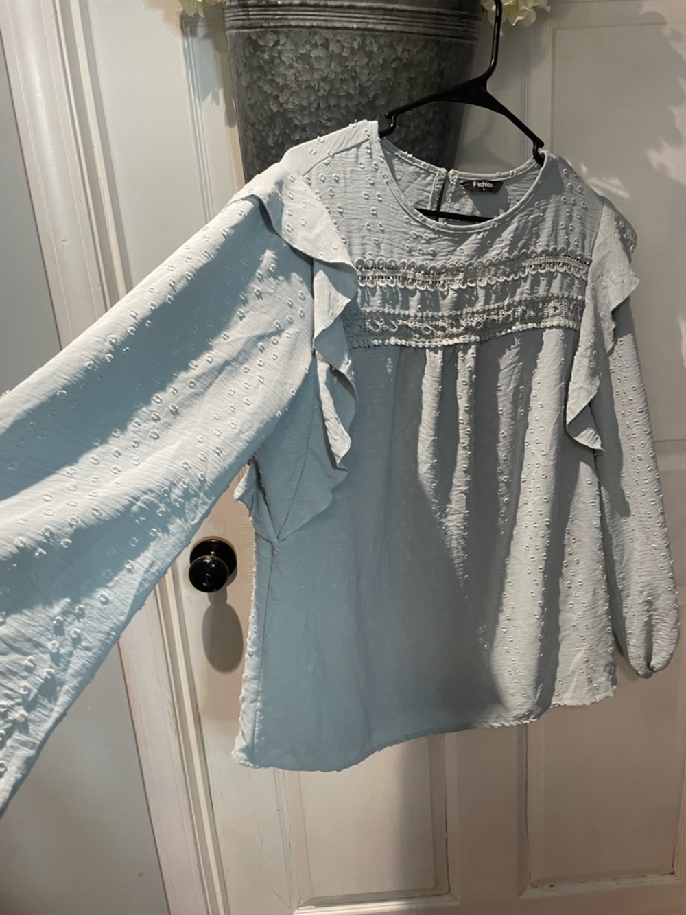 Buckle Light Blue Eyelet Ruffle Yoke Top - Picture 2 of 4